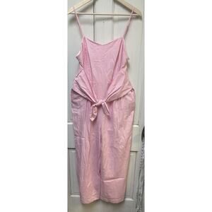 Vineyard Vines Pink White Striped Seersucker Tie Front Cropped Jumpsuit Size 12